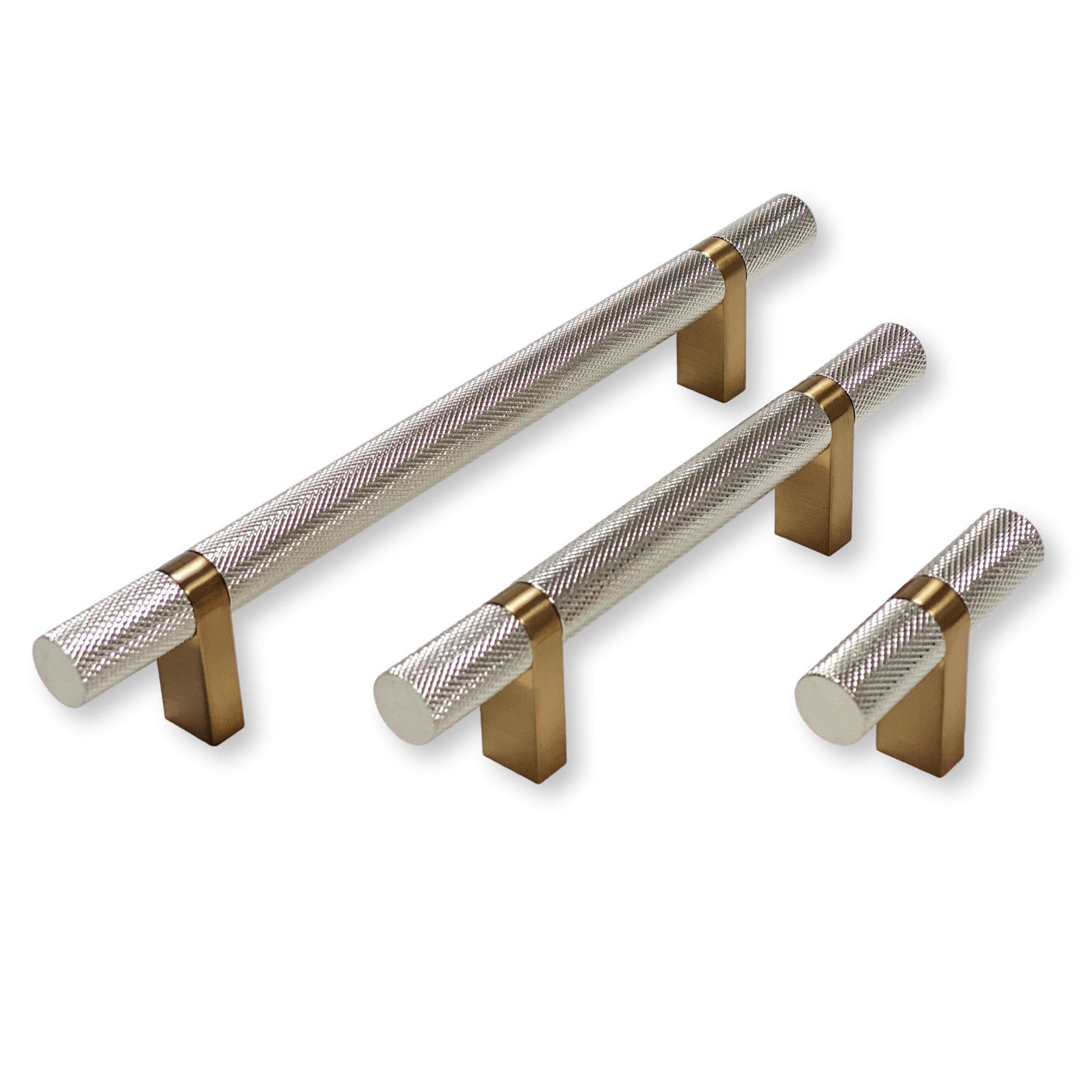 Knurled Select T-Bar Champagne Bronze and Polished Nickel Knobs and Pulls - Forge Hardware Studio
