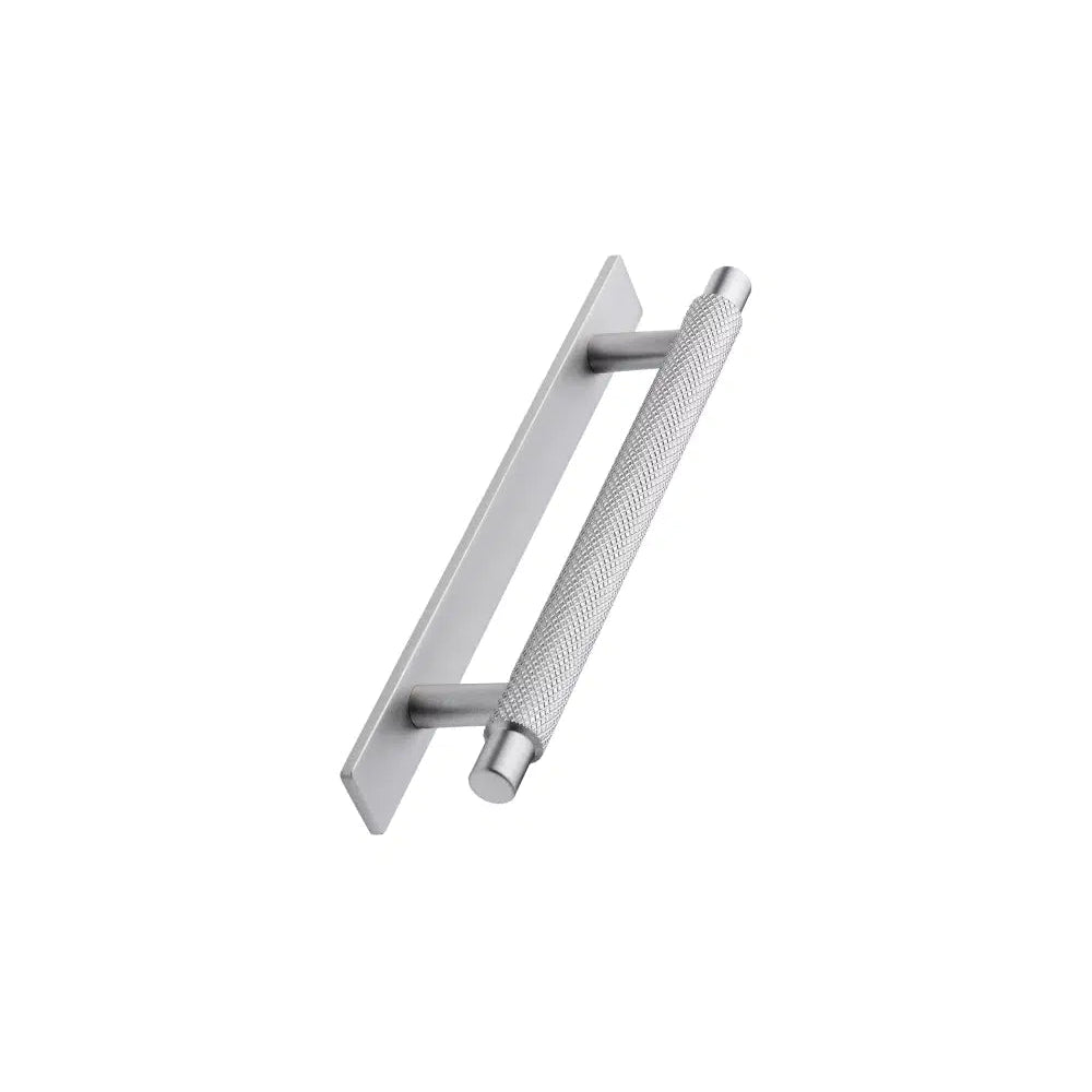 Knurled Backplate Brushed Stainless "Manor" Knobs and Drawer Pulls