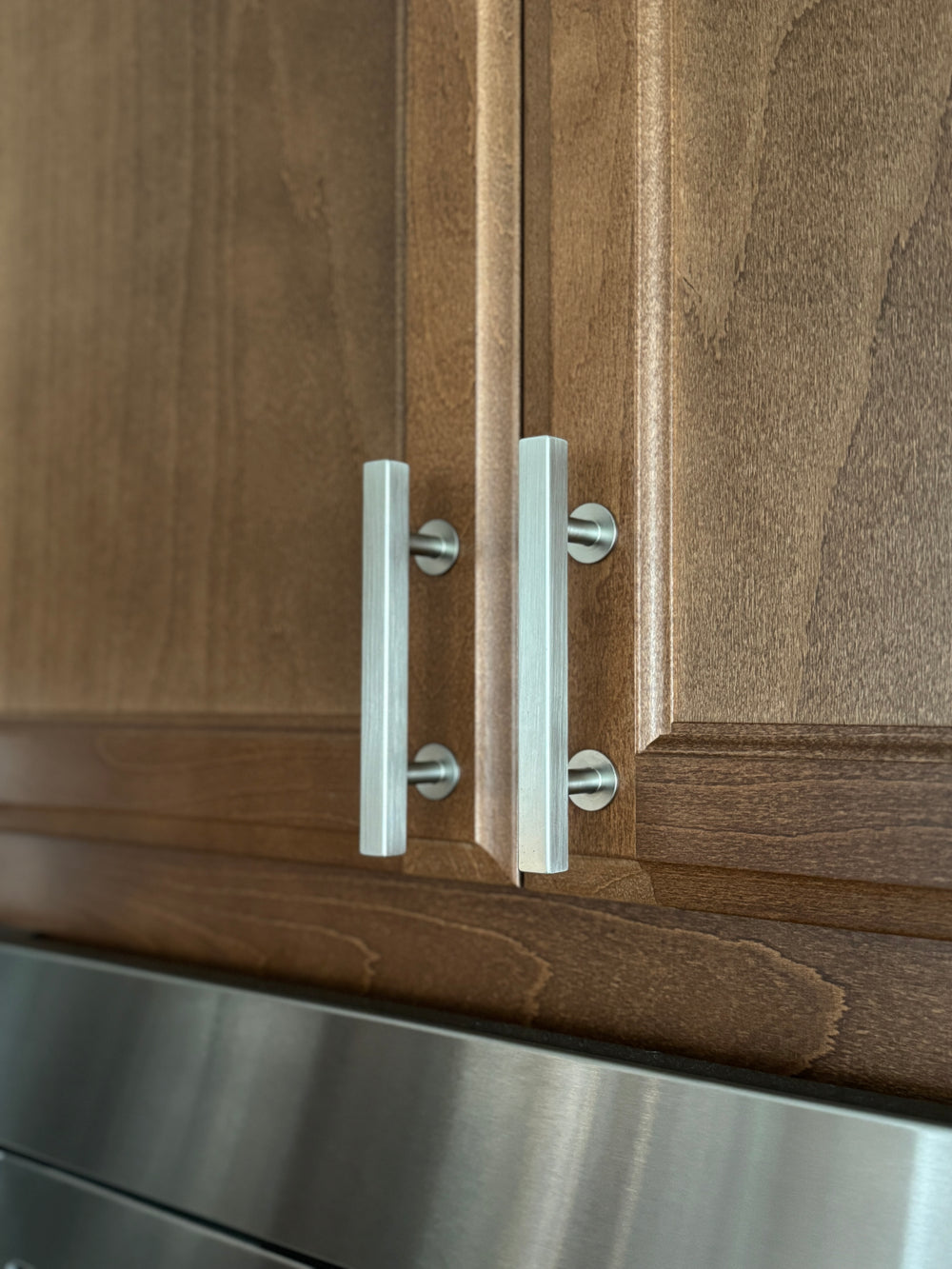Lew's Square Bar Cabinet Knobs and Pulls in Brushed Nickel - Forge Hardware Studio
