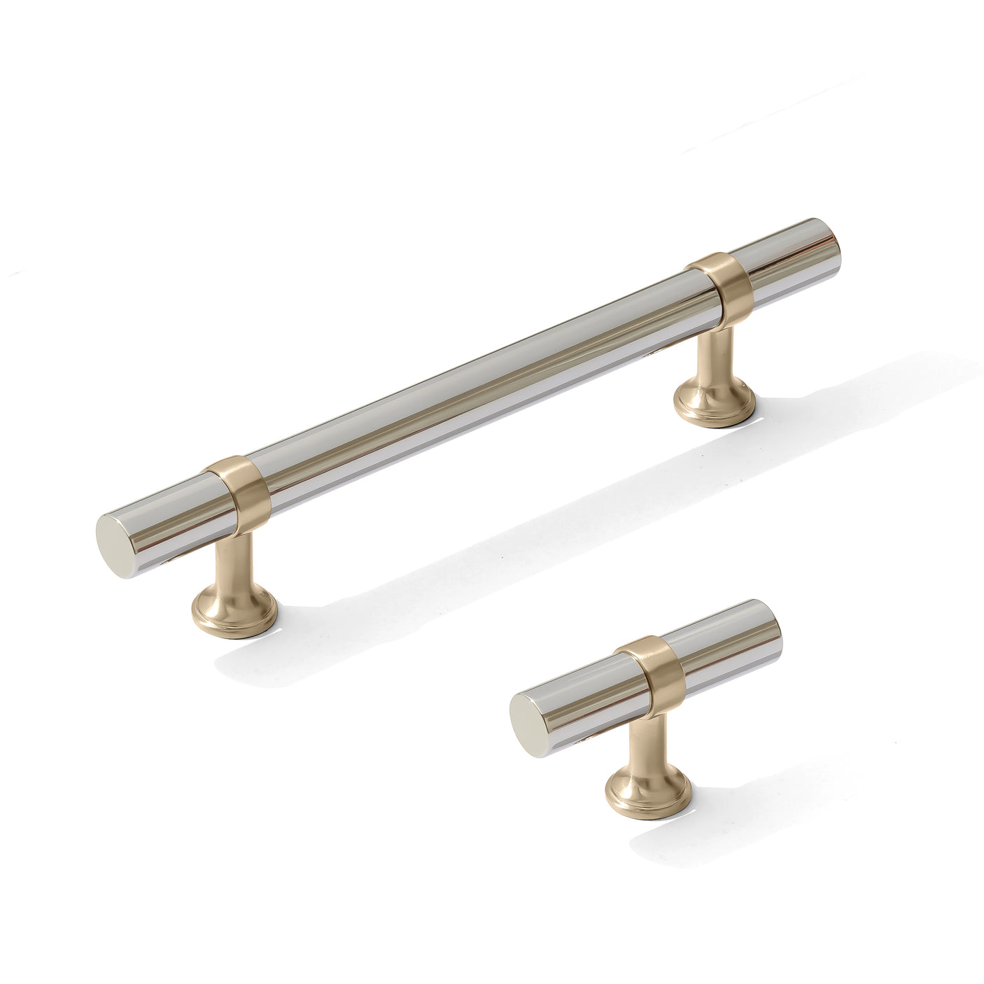 Smooth T-Bar "Contemporary" Champagne Bronze and Polished Nickel Knobs and Pulls