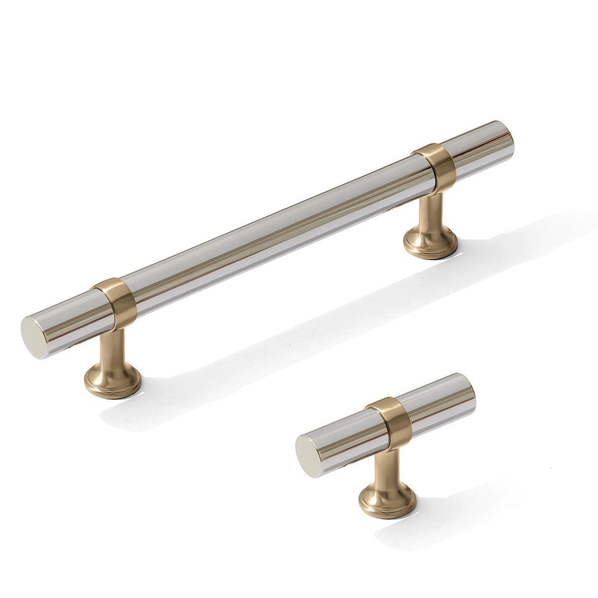 Smooth T-Bar "Contemporary" Champagne Bronze and Polished Nickel Knobs and Pulls