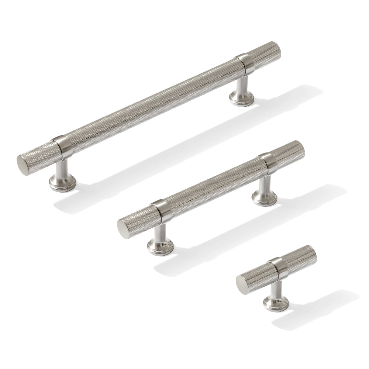 Knurled T-Bar "Contemporary" Satin Nickel Knobs and Pulls