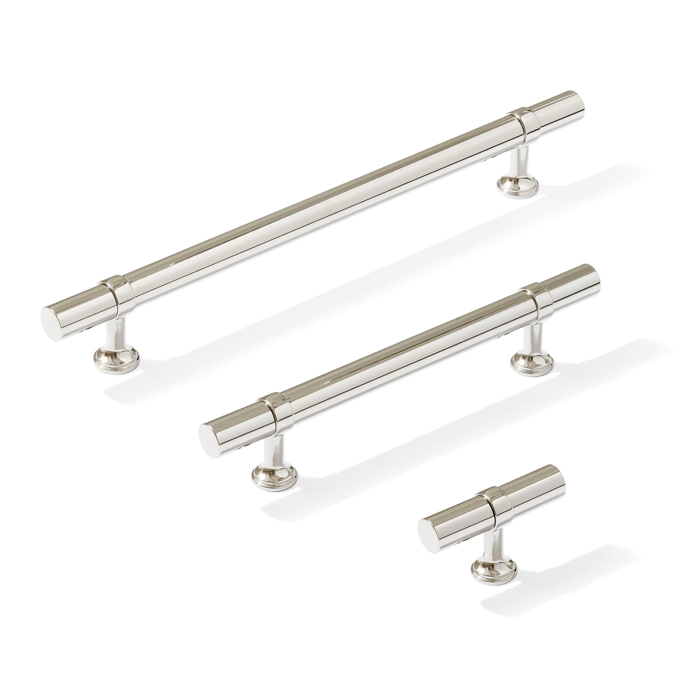Smooth T-Bar "Contemporary" Polished Nickel Knobs and Pulls