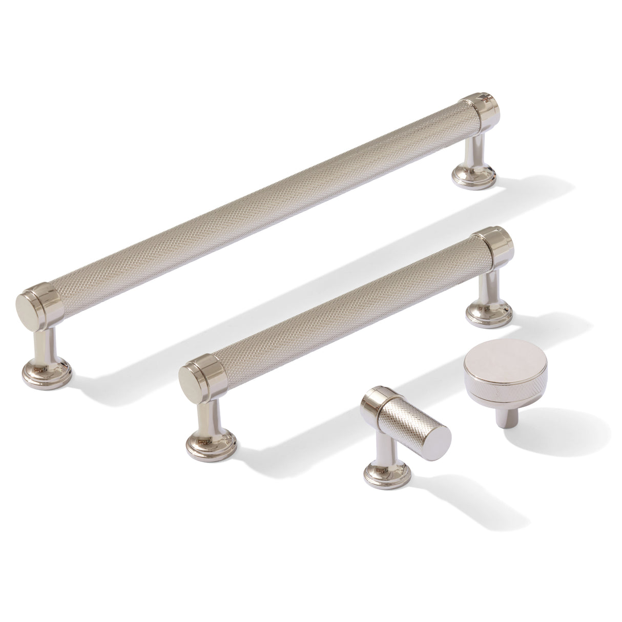 Knurled Polished Nickel "Transitional" Cabinet Knobs and Drawer Pulls