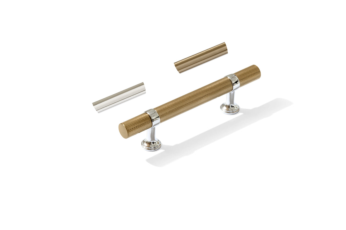 Knurled T-Bar "Contemporary" Polished Chrome and Champagne Bronze Knobs and Pulls - Forge Hardware Studio