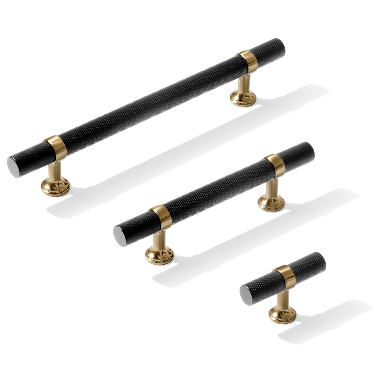 Knurled T-Bar "Contemporary" Champagne Bronze and Matte Black Knobs and Pulls