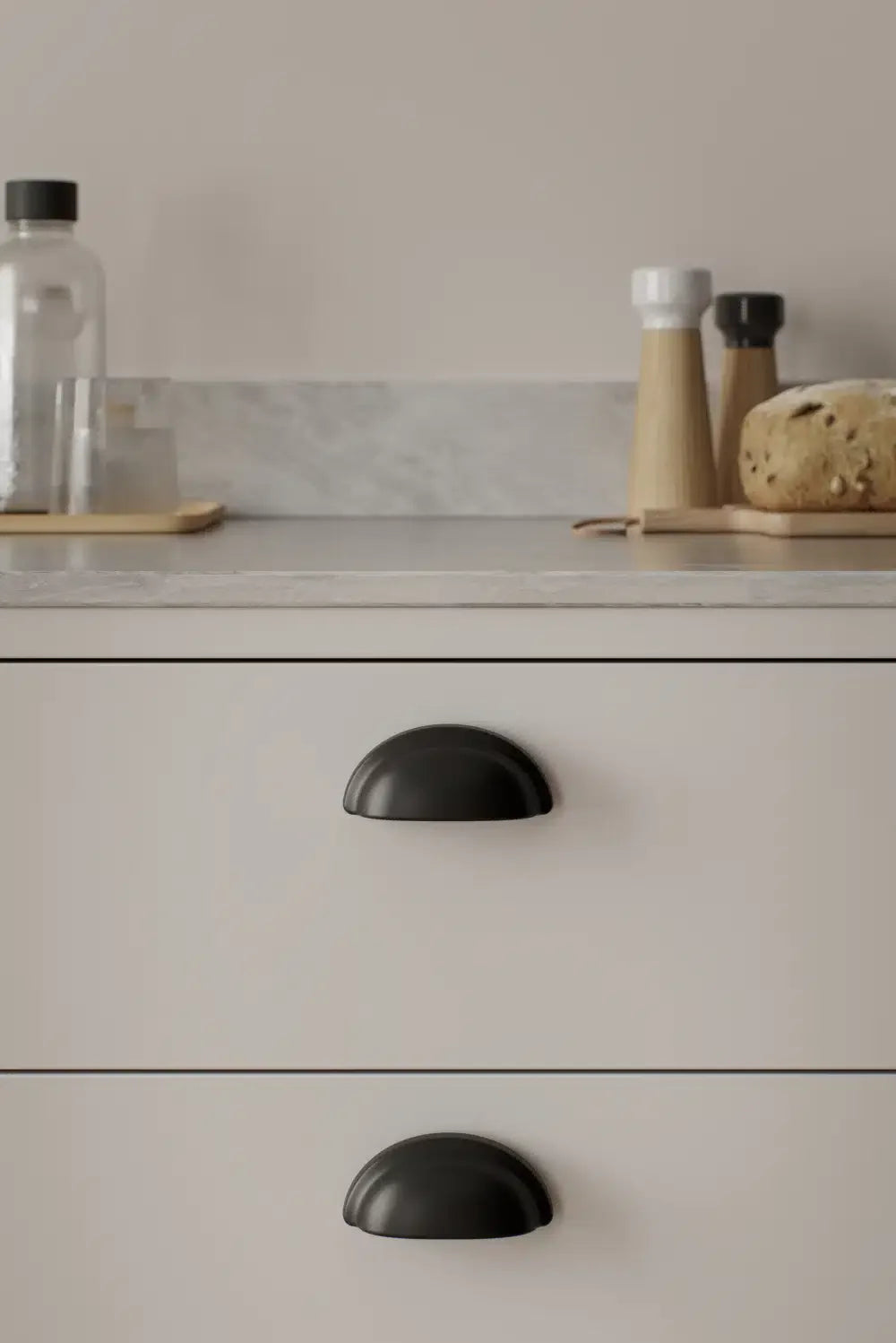 Matte Black "Baron" Cup Pull and Knobs - Euro • Knobs