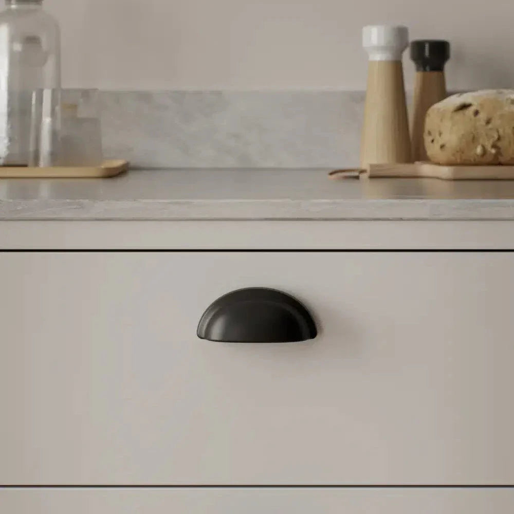 Matte Black "Baron" Cup Pull and Knobs - Euro • Knobs