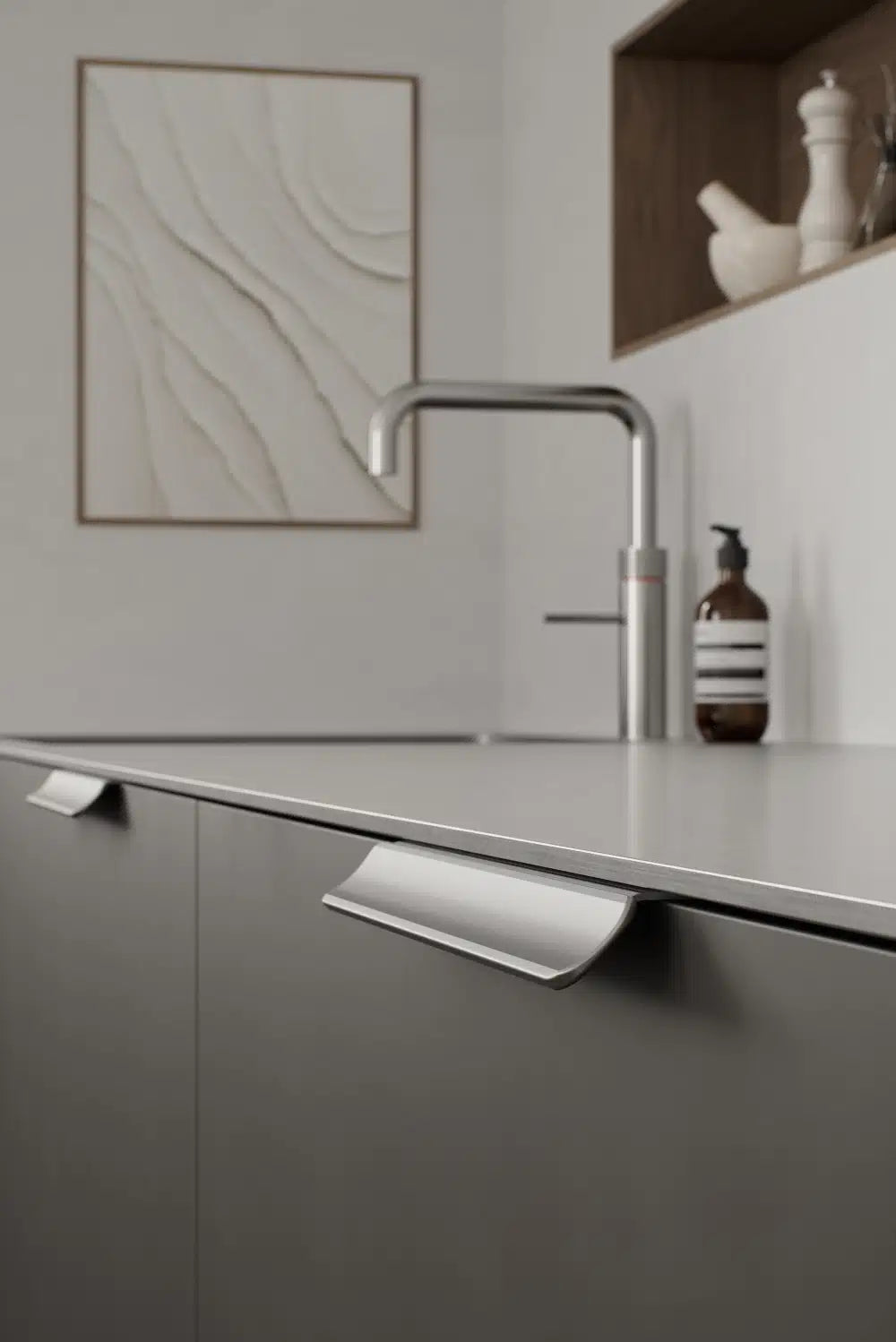 Satin Steel "Volet" Cabinet Drawer Pulls