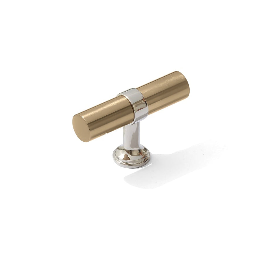 Smooth T-Bar "Contemporary" Polished Nickel and Champagne Bronze Knobs and Pulls