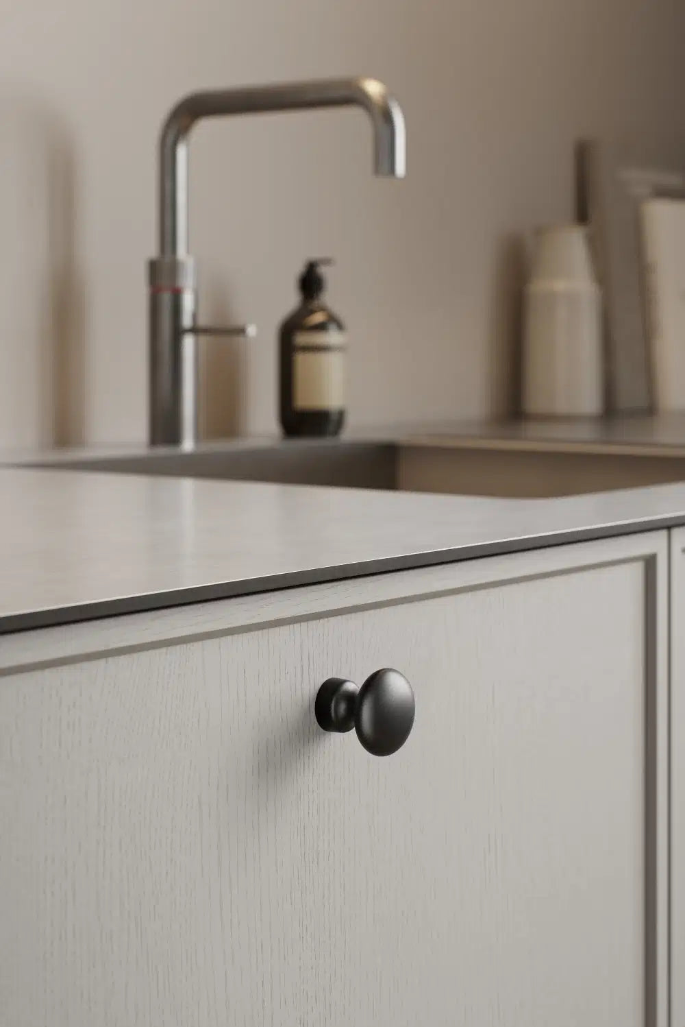 Matte Black "Baron" Cup Pull and Knobs - Euro • Knobs