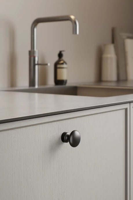 Matte Black "Baron" Cup Pull and Knobs - Euro • Knobs