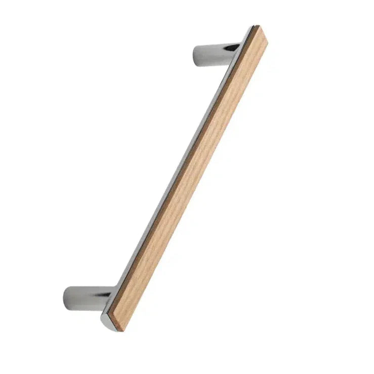 Chrome and Wood "Bis" Cabinet Knob and Drawer Handle - Euro • Knobs