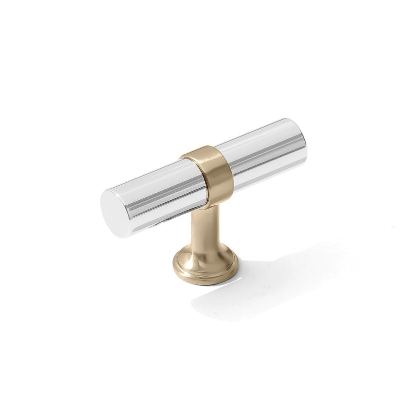 Smooth T-Bar "Contemporary" Champagne Bronze and Polished Chrome Knobs and Pulls