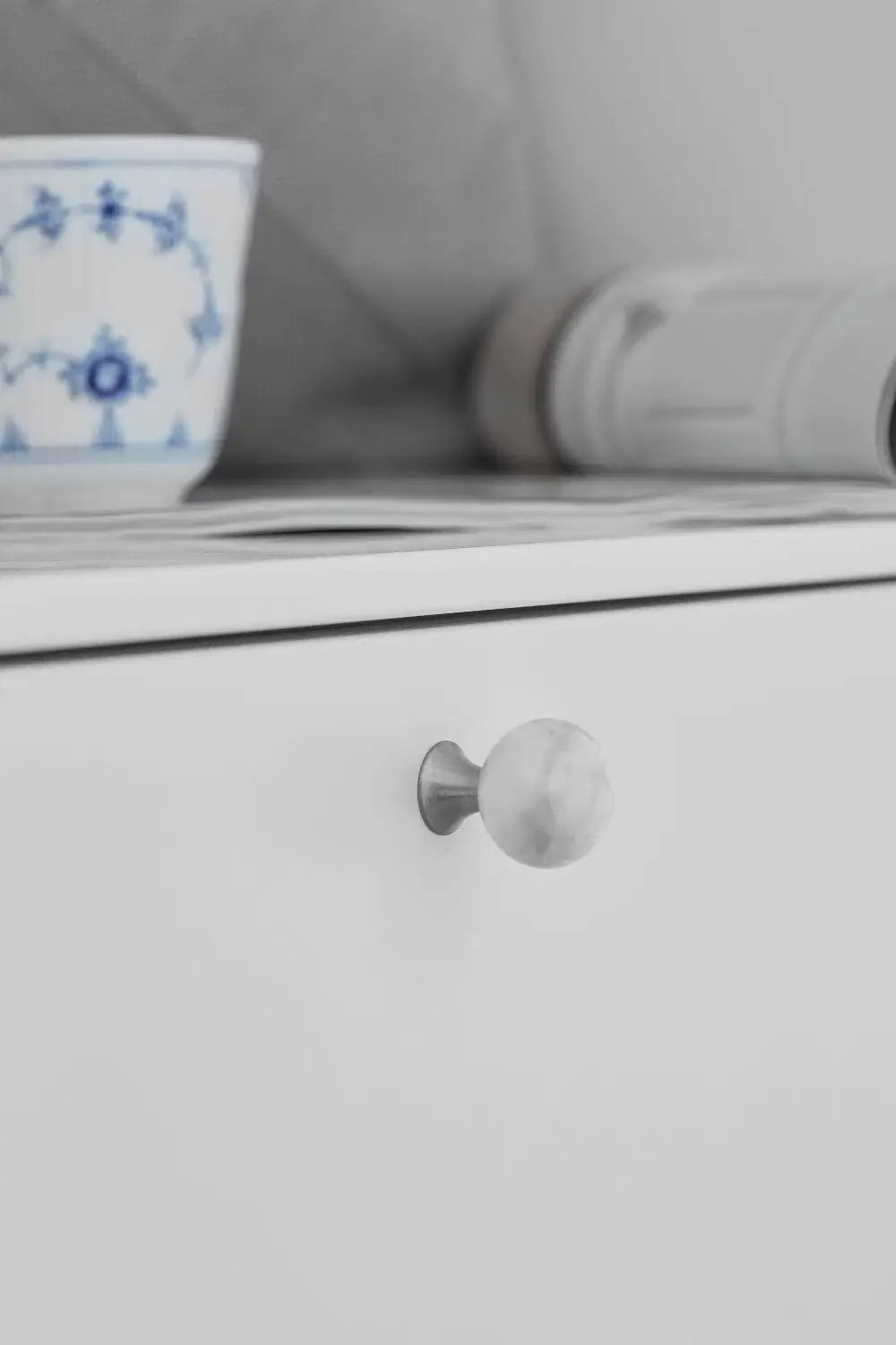 Round White Marble "Bead" Cabinet Knob - Euro • Knobs