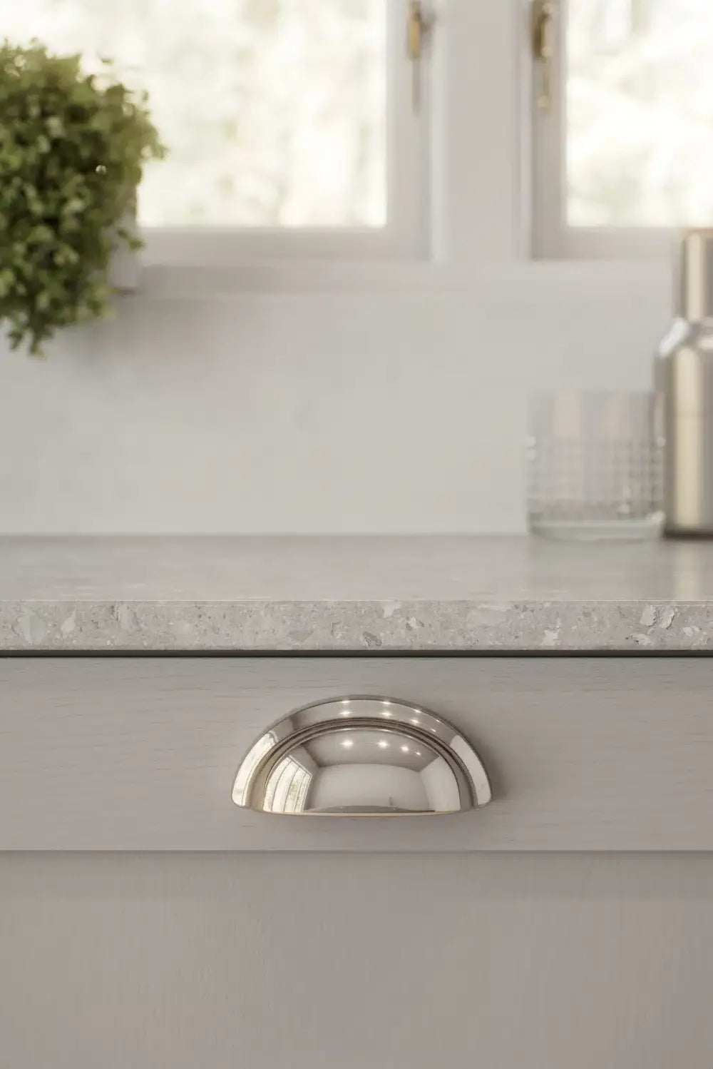 Polished Nickel "Baron" Cup Pull and Knobs - Euro • Knobs