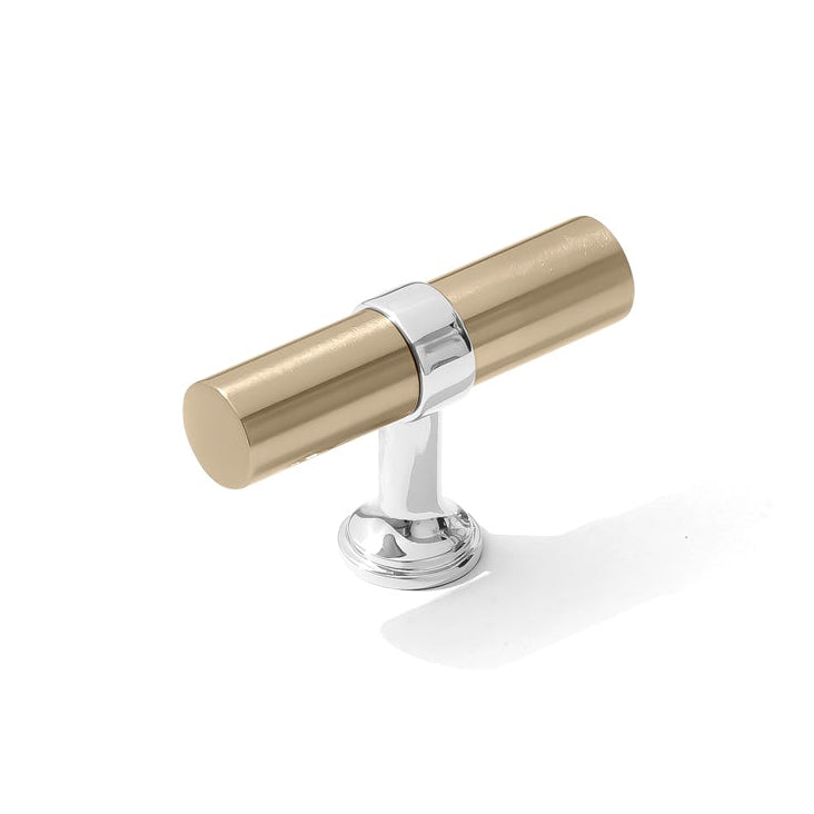 Smooth T-Bar "Contemporary" Polished Chrome and Champagne Bronze Knobs and Pulls
