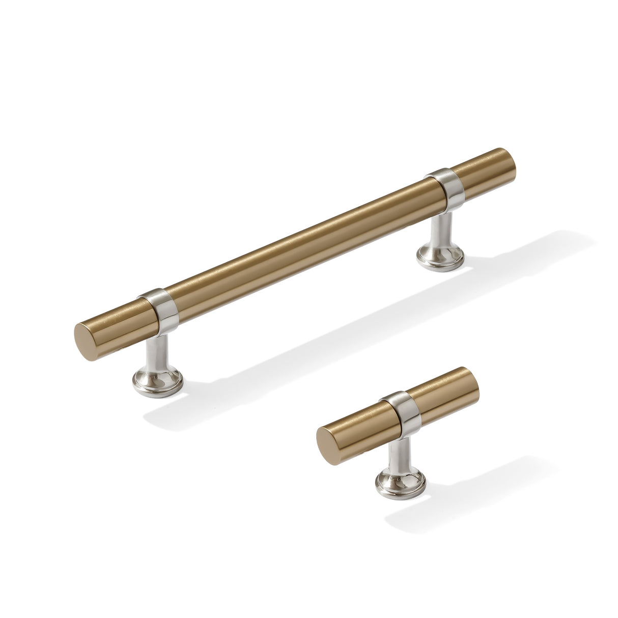 Smooth T-Bar "Contemporary" Satin Nickel and Champagne Bronze Knobs and Pulls