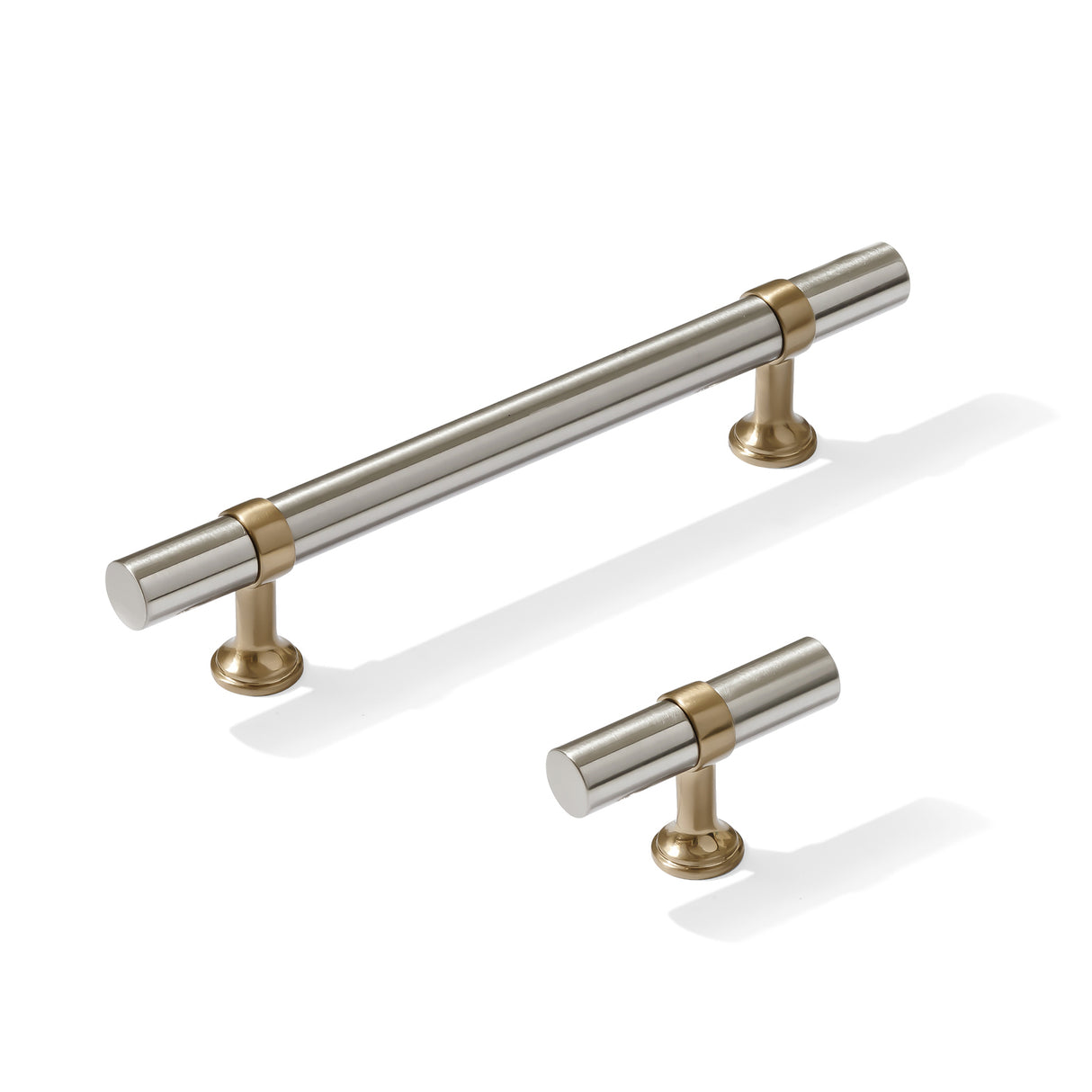 Smooth T-Bar "Contemporary" Champagne Bronze and Satin Nickel Knobs and Pulls