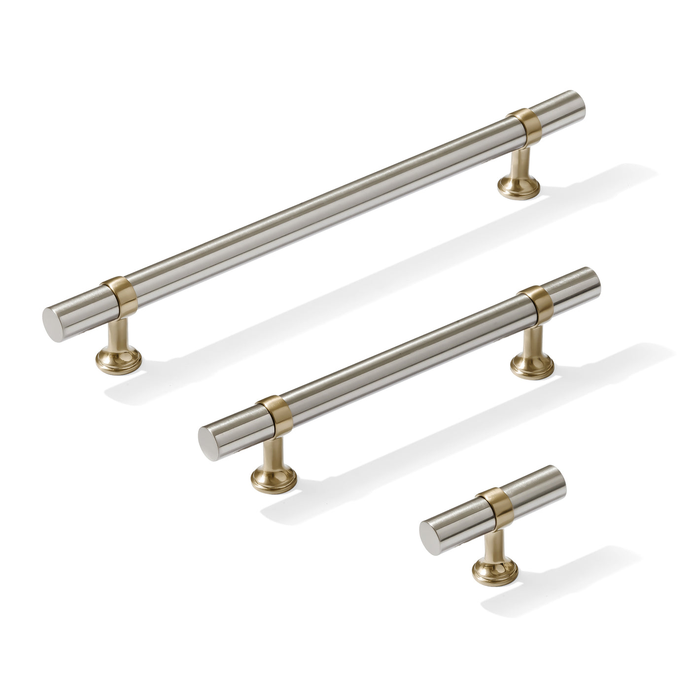Smooth T-Bar "Contemporary" Champagne Bronze and Satin Nickel Knobs and Pulls