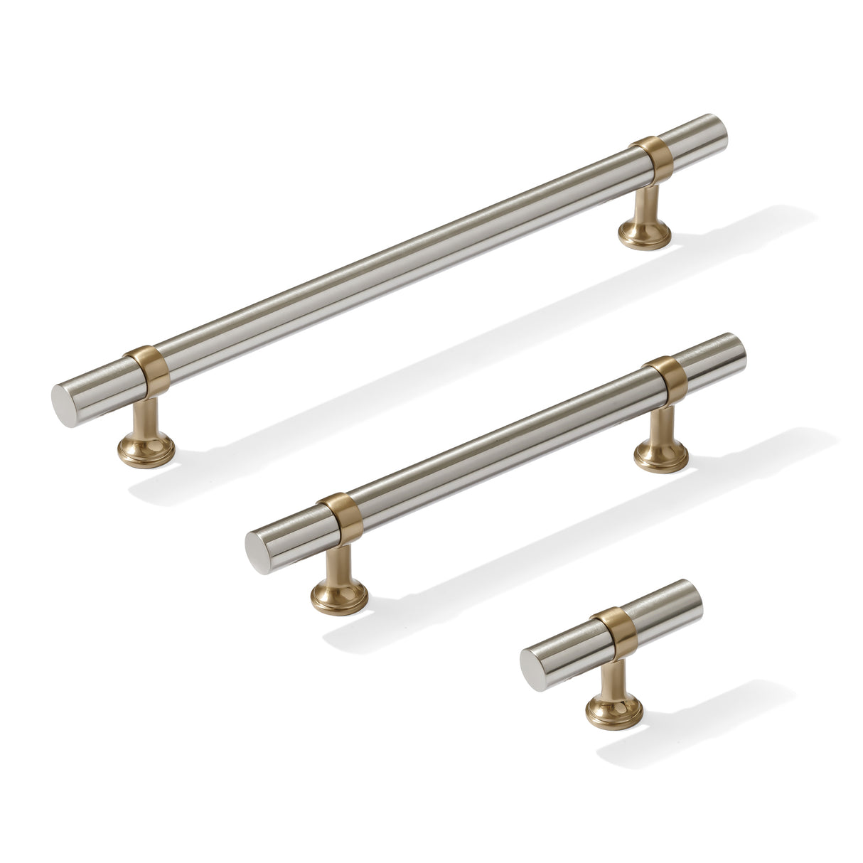 Smooth T-Bar "Contemporary" Champagne Bronze and Satin Nickel Knobs and Pulls