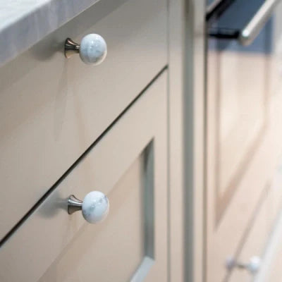 Round White Marble "Bead" Cabinet Knob - Euro • Knobs