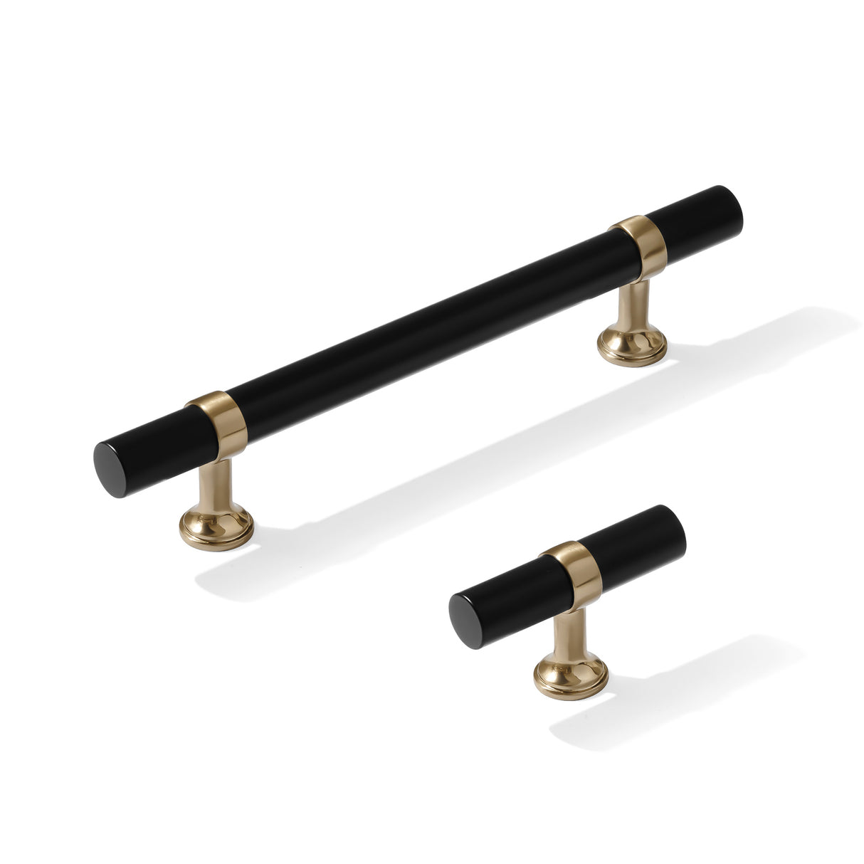 Smooth T-Bar "Contemporary" Champagne Bronze and Matte Black Knobs and Pulls