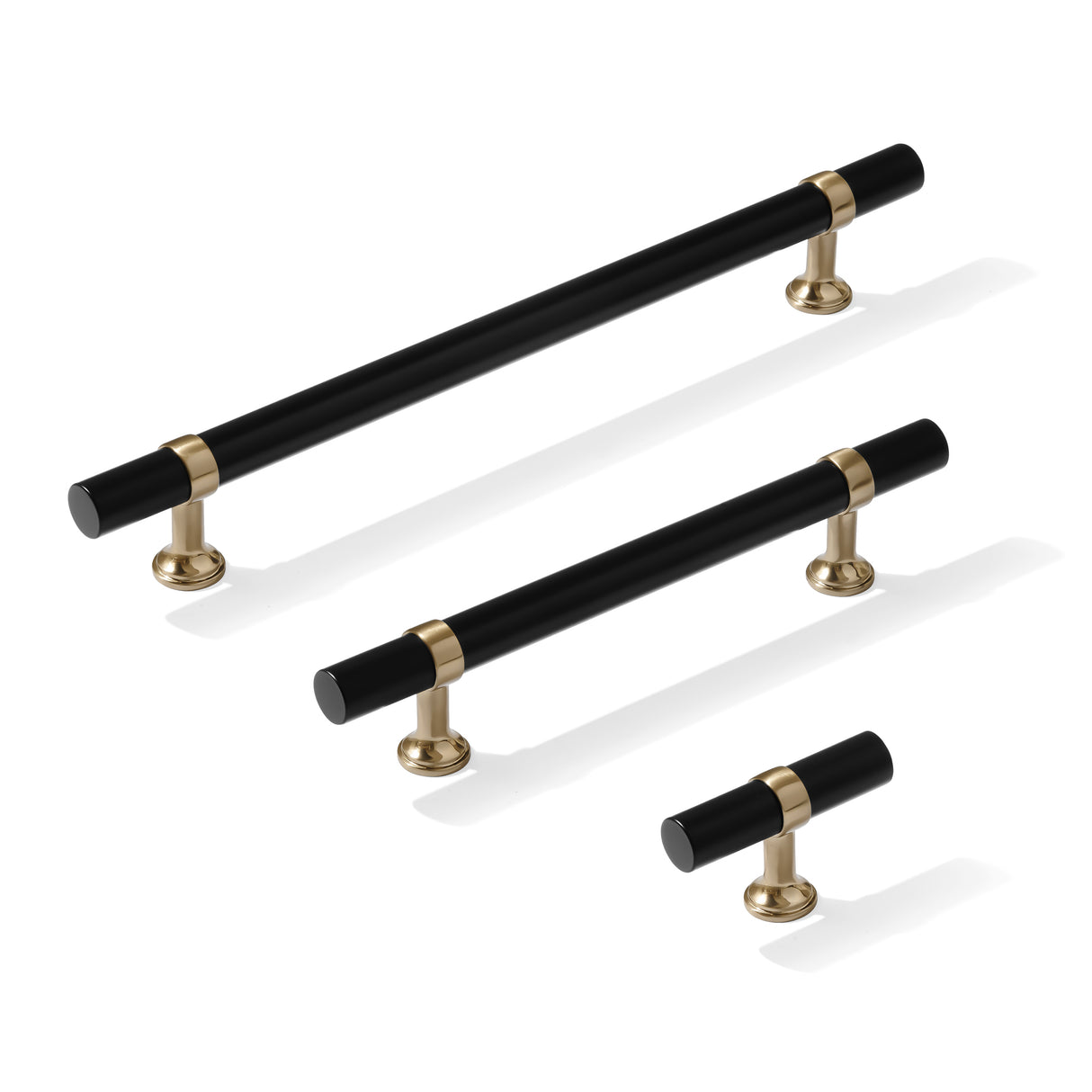 Smooth T-Bar "Contemporary" Champagne Bronze and Matte Black Knobs and Pulls