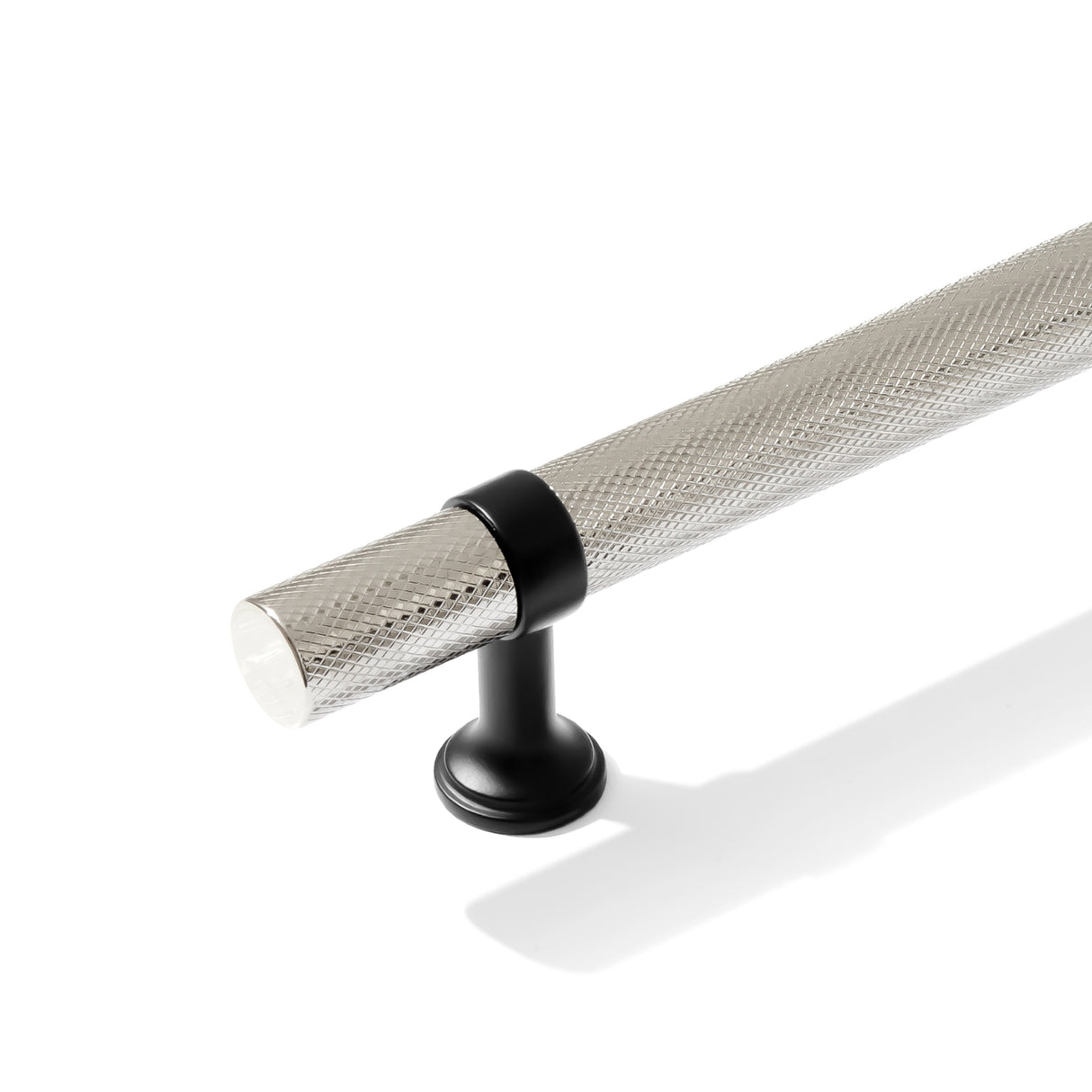 Matte Black and Polished Nickel Knurled "Contemporary" Glass Shower Door Handles - Forge Hardware Studio
