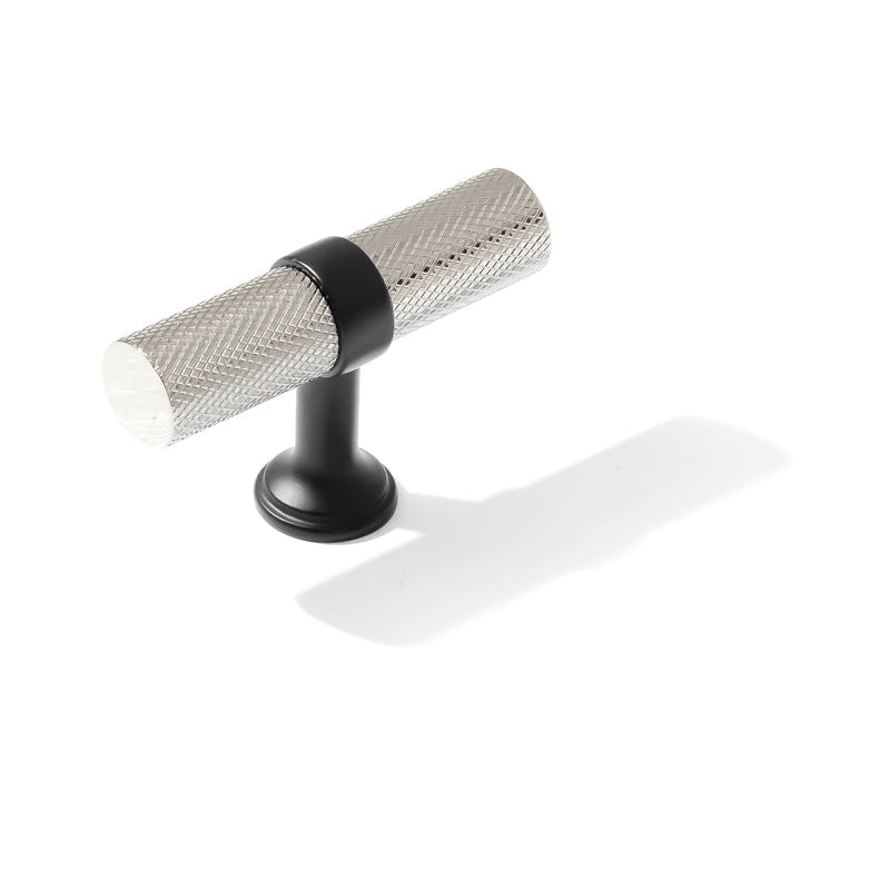 Knurled T-Bar "Contemporary" Matte Black and Polished Nickel Knobs and Pulls