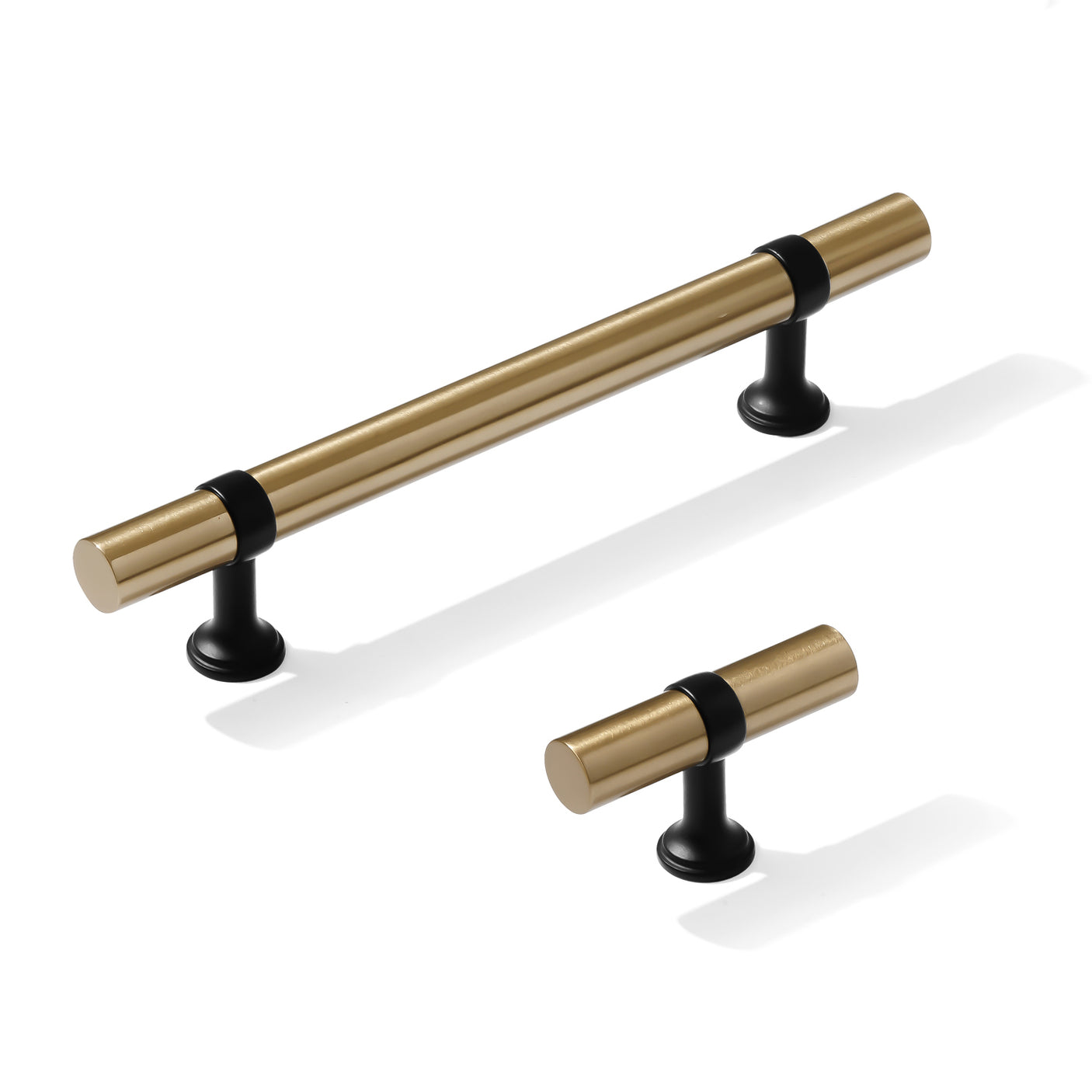 Smooth T-Bar "Contemporary" Matte Black and Champagne Bronze Knobs and Pulls