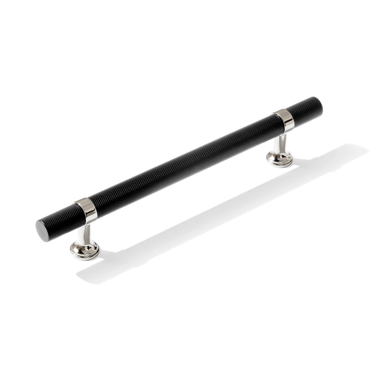 Knurled T-Bar "Contemporary" Polished Nickel and Matte Black Knobs and Pulls