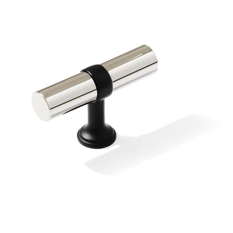 Smooth T-Bar "Contemporary" Matte Black and Polished Nickel Knobs and Pulls