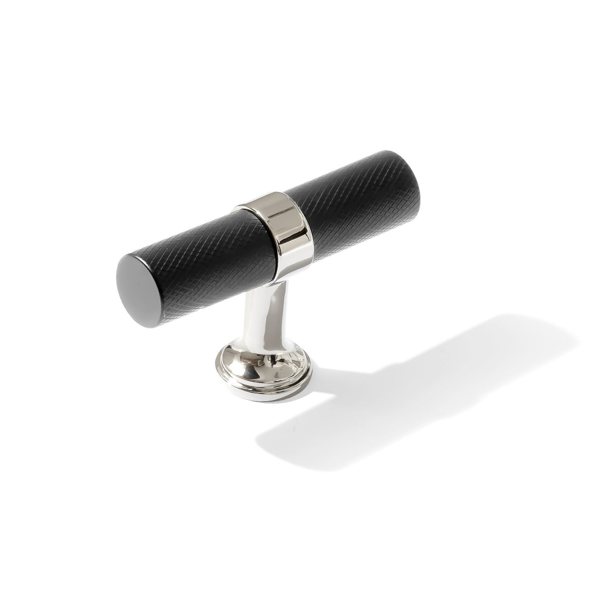 Knurled T-Bar "Contemporary" Polished Nickel and Matte Black Knobs and Pulls