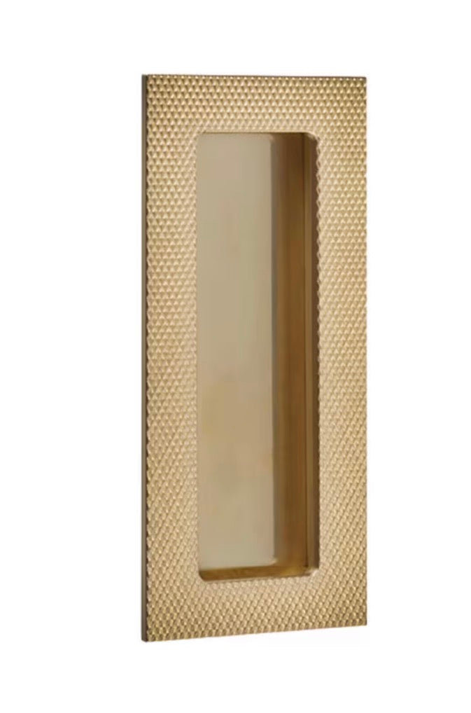 Modern Knurled Rectangular Solid Brass Recess Door Pull in French Brass
