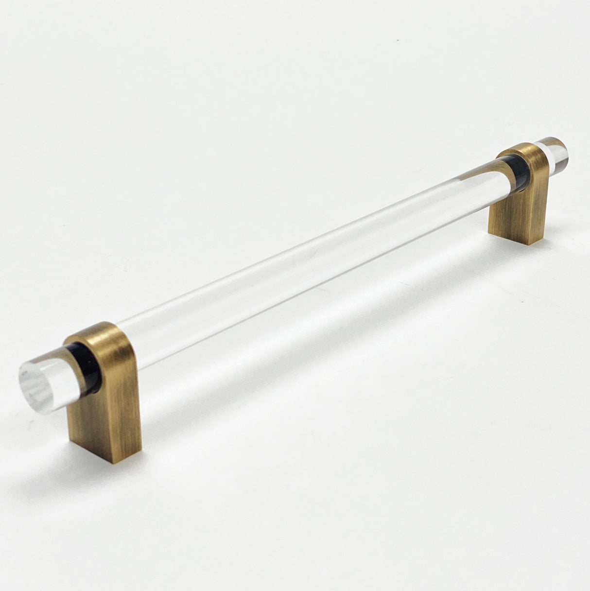 Lucite "June" Brushed Antique Brass Drawer Pulls and Knobs - Forge Hardware Studio