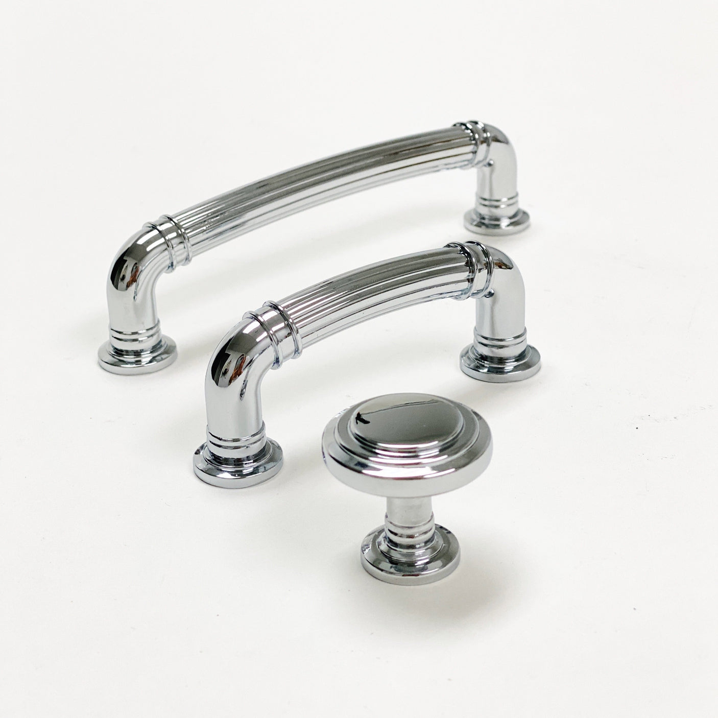 Polished Chrome "Ridge" Round Cabinet Knob and Drawer Pulls - Forge Hardware Studio