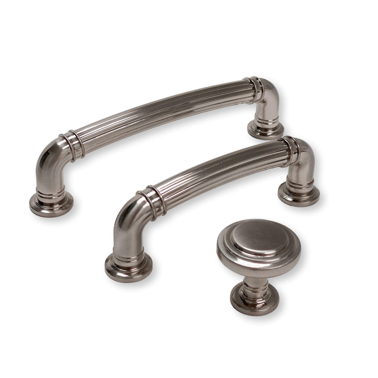 Brushed Nickel "Ridge" Round Cabinet Knob and Drawer Pulls - Forge Hardware Studio