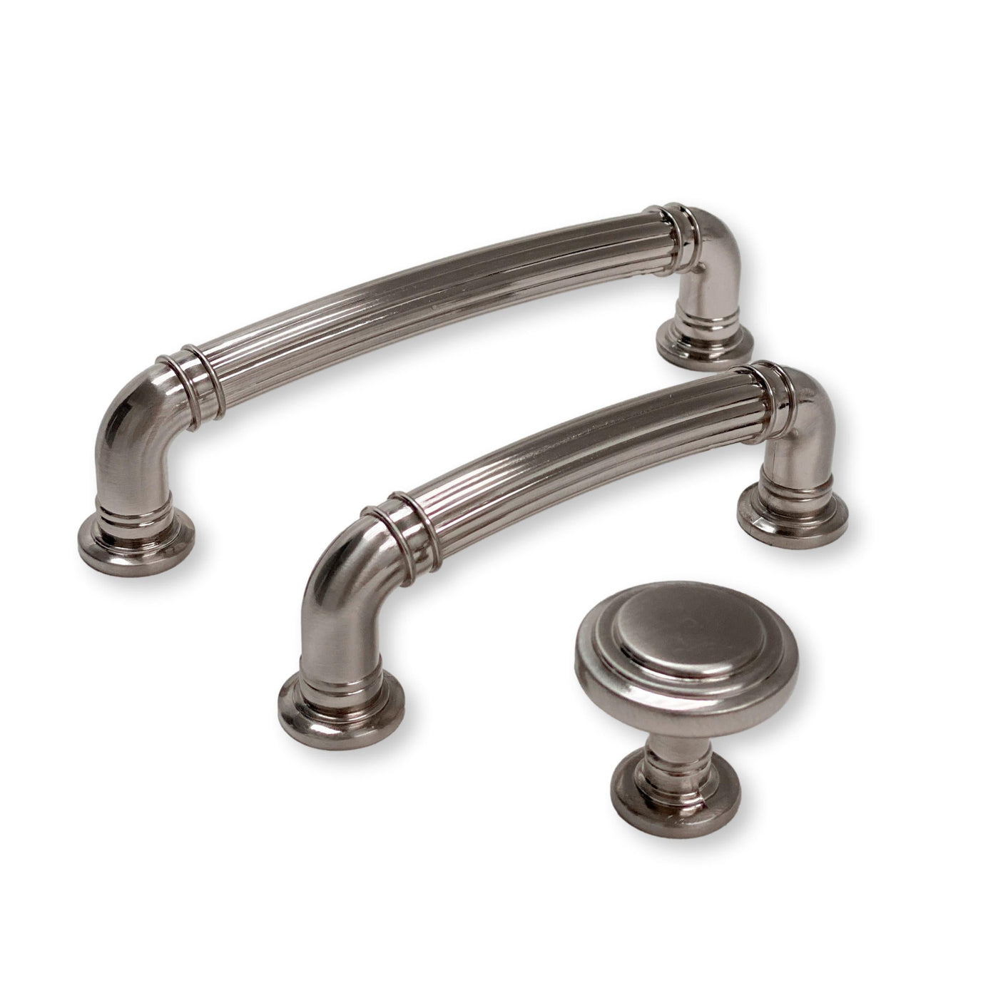 Brushed Nickel "Ridge" Round Cabinet Knob and Drawer Pulls - Forge Hardware Studio