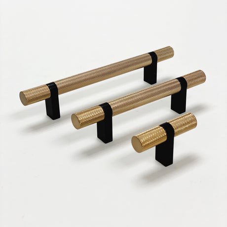 Knurled Select T-Bar Champagne Bronze and Matte Black Knobs and Pulls - Forge Hardware Studio