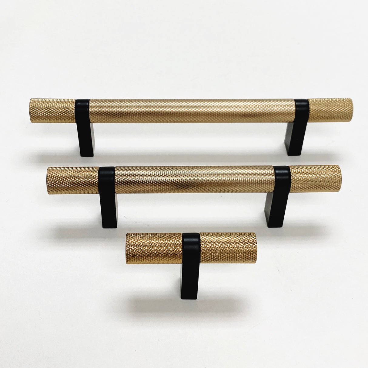 Knurled Select T-Bar Champagne Bronze and Matte Black Knobs and Pulls - Forge Hardware Studio