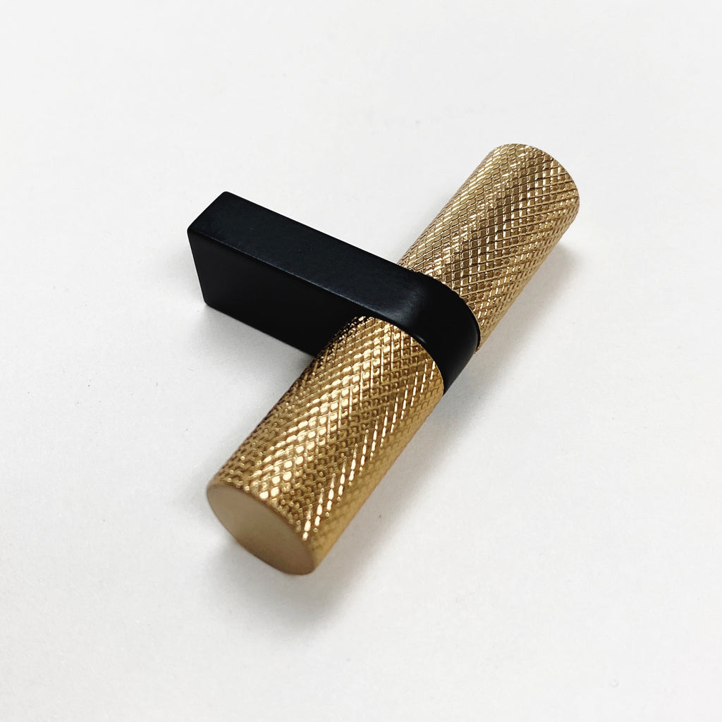 Knurled Select T-Bar Champagne Bronze and Matte Black Knobs and Pulls - Forge Hardware Studio