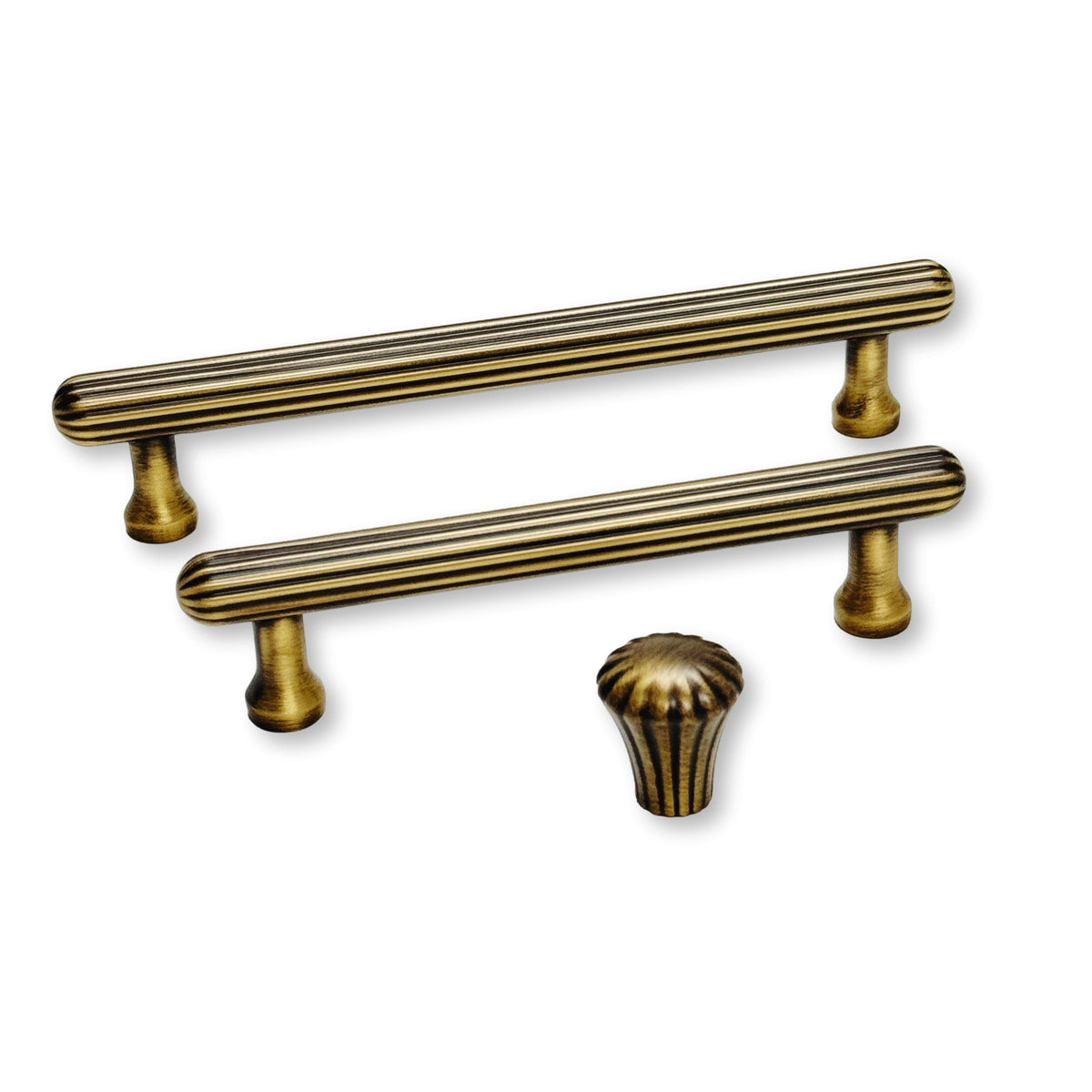 Fluted Antique Brass "Jewel" Ridge Knobs and Pulls