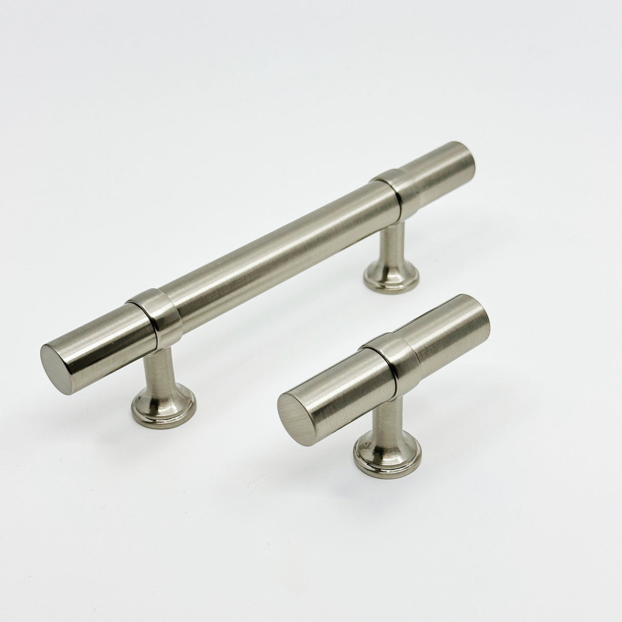 Smooth T-Bar "Contemporary" Satin Nickel Knobs and Pulls