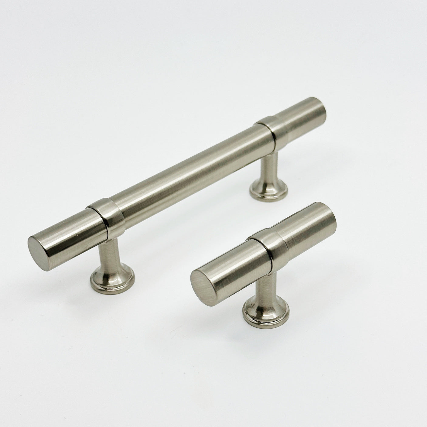 Smooth T-Bar "Contemporary" Satin Nickel Knobs and Pulls