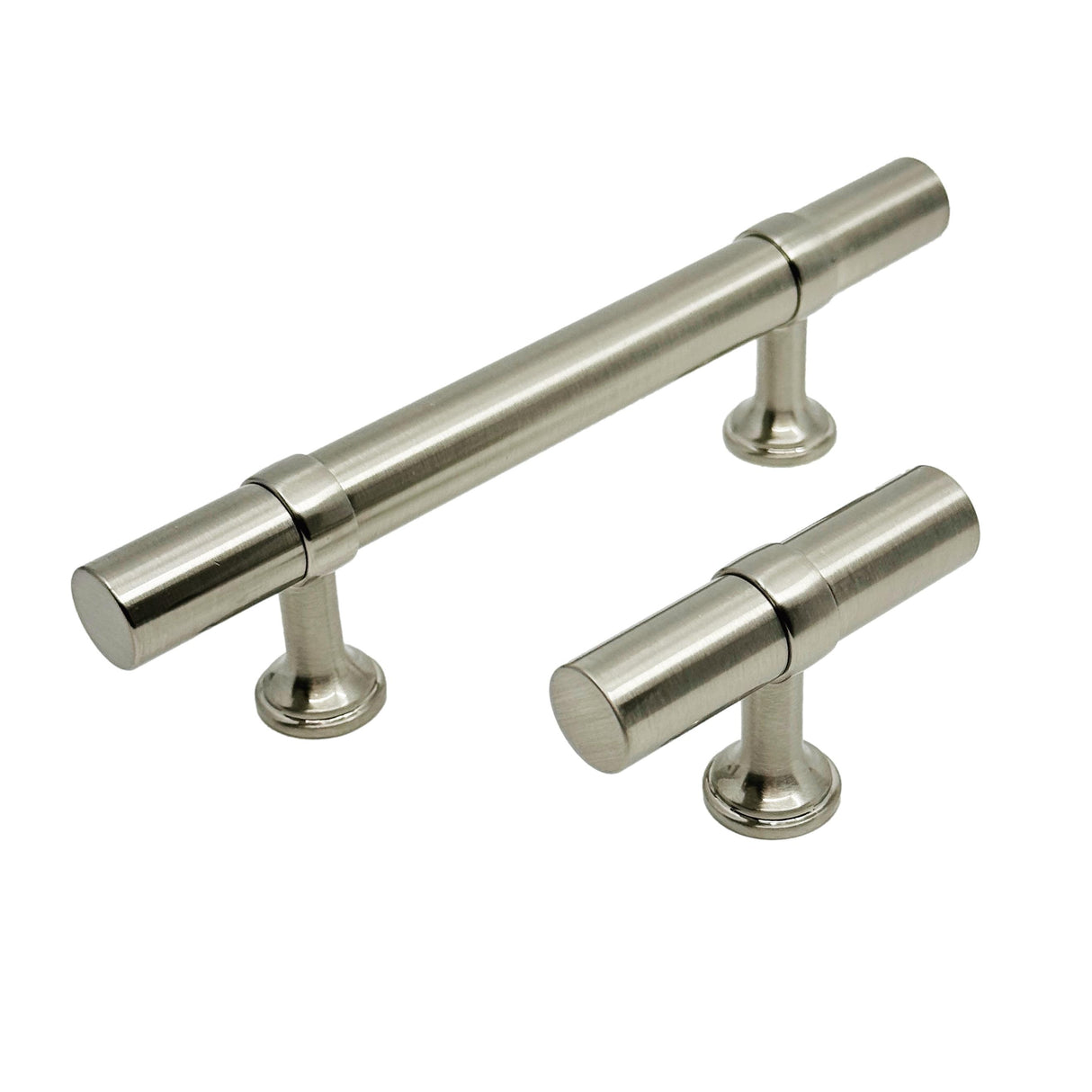 Smooth T-Bar "Contemporary" Satin Nickel Knobs and Pulls