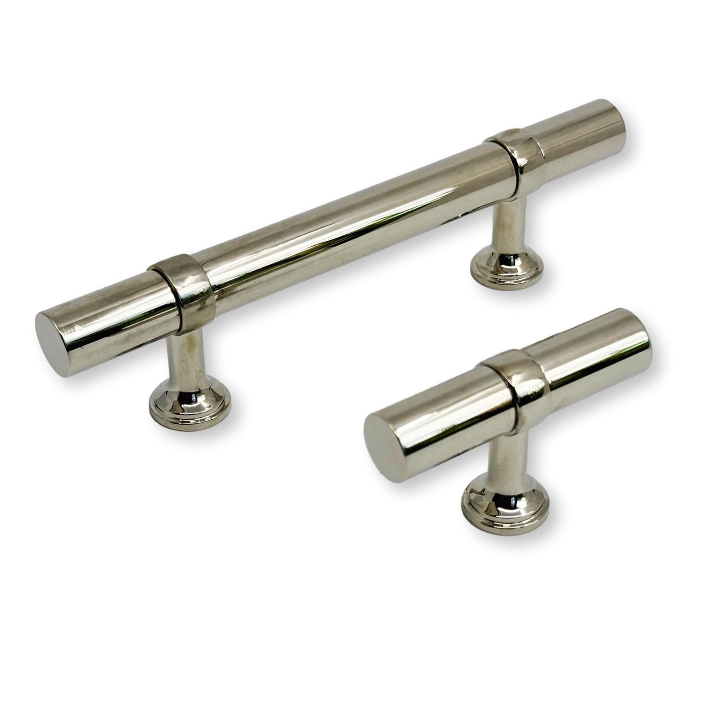 Smooth T-Bar "Contemporary" Polished Nickel Knobs and Pulls
