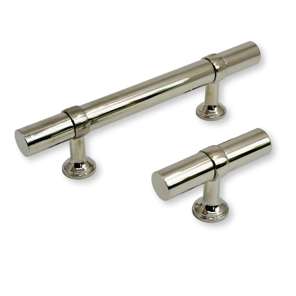 Smooth T-Bar "Contemporary" Polished Nickel Knobs and Pulls