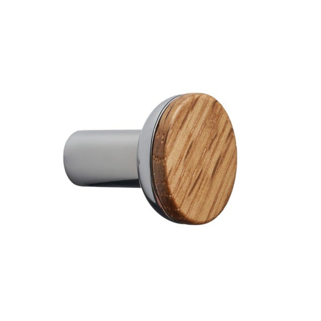 Chrome and Wood "Bis" Cabinet Knob and Drawer Handle - Euro • Knobs
