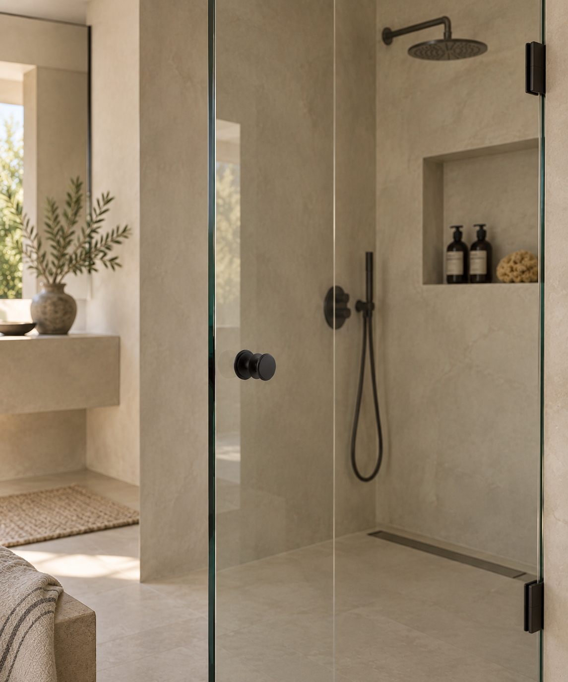 Matte Black "Penny" Round Glass Shower Knob
